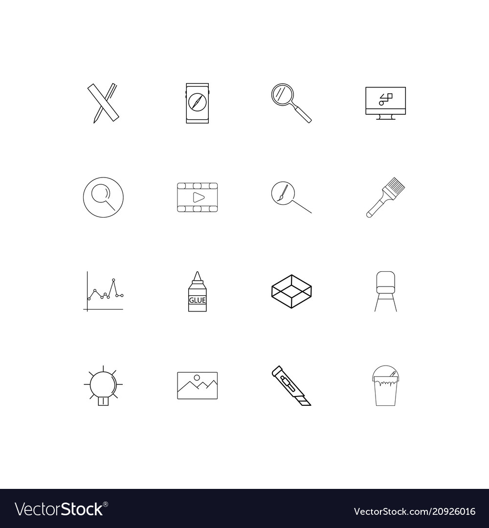 Creative process and design linear thin icons set