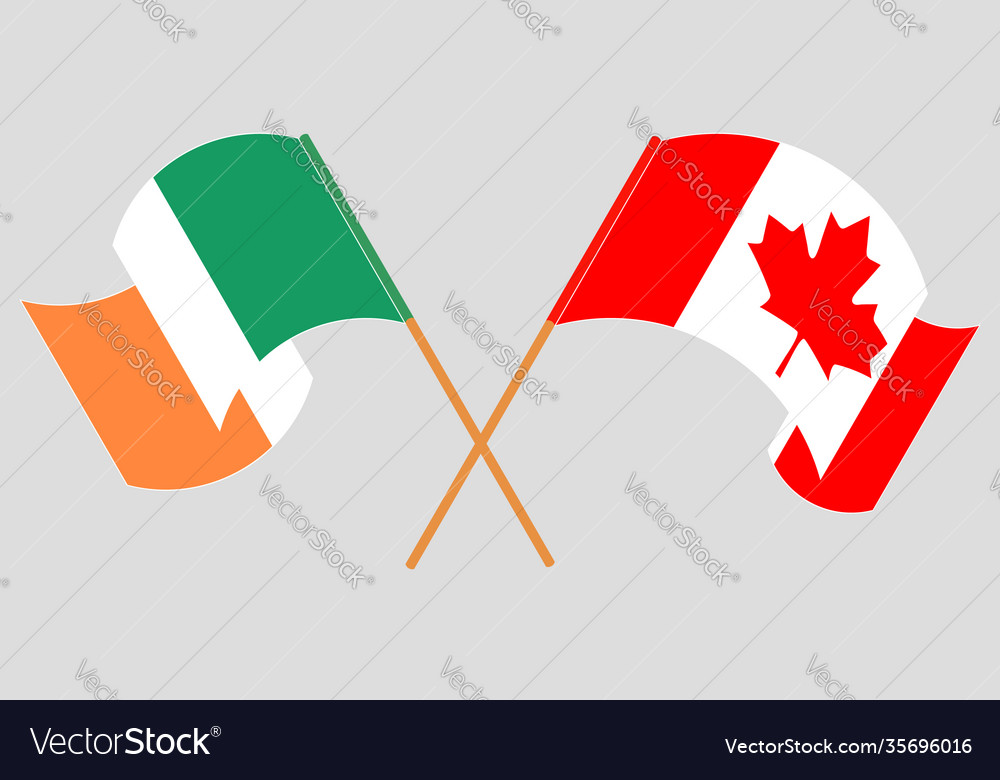 Crossed and waving flags ireland canada vector image Crossed and waving flags ireland canada