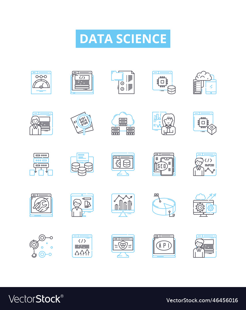 Data science line icons set science Royalty Free Vector