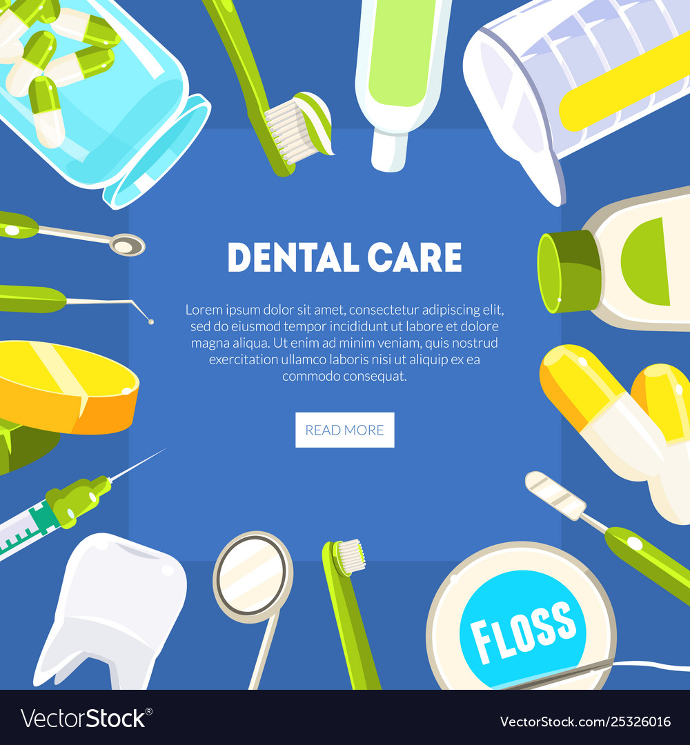 Dental Care Banner Template Dentist Tools And Vector Image