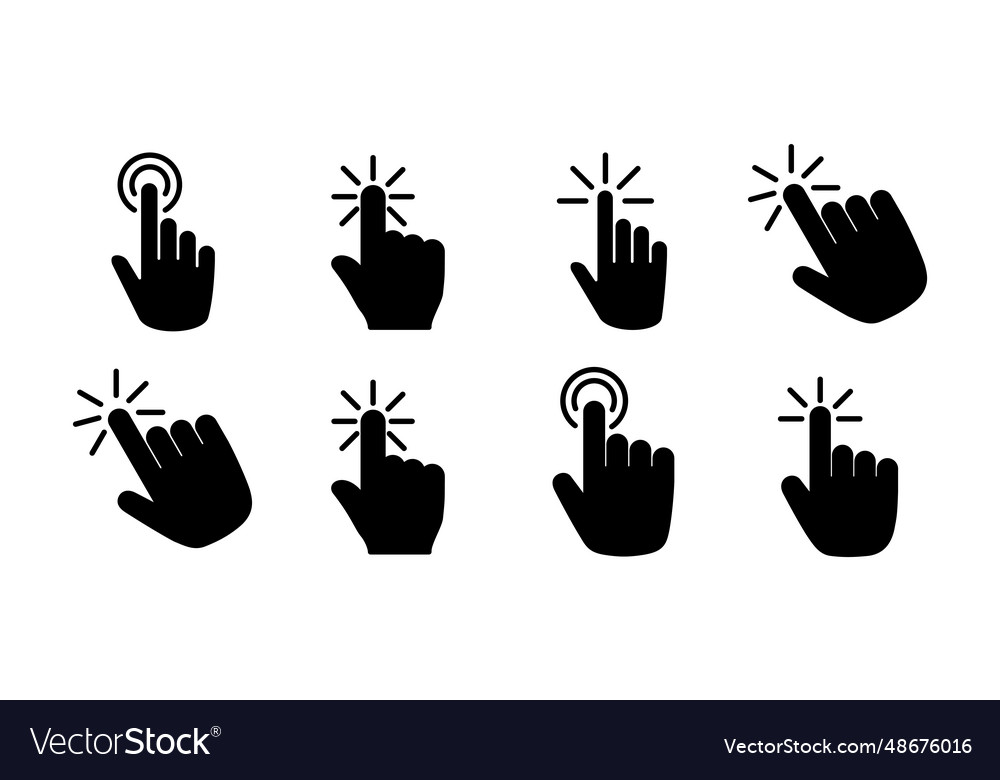 Hand click icon clicking finger pointer vector image Hand click icon clicking finger pointer