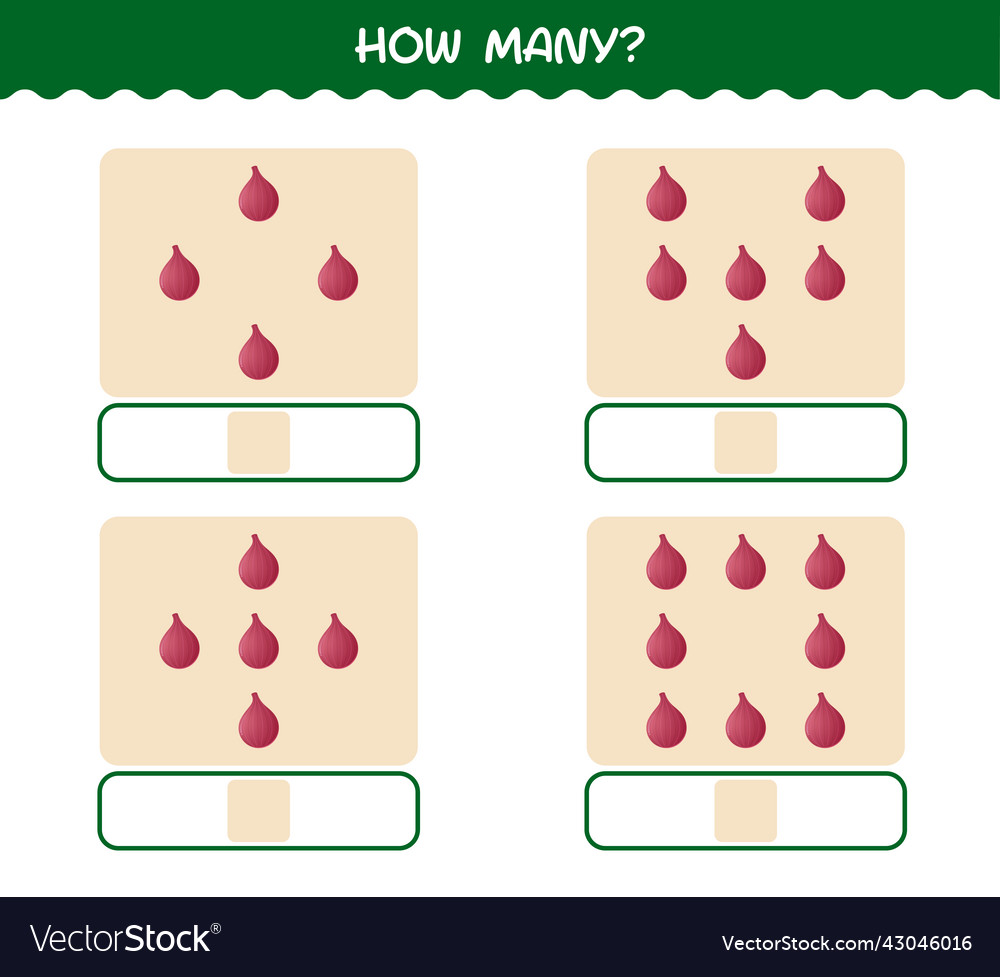 How many cartoon red onion counting game Vector Image How many cartoon red onion counting game