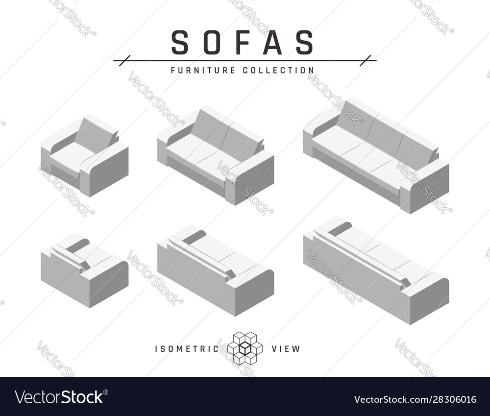 Isometric sofa set icons in flat style Vector Image Isometric sofa set icons in flat style