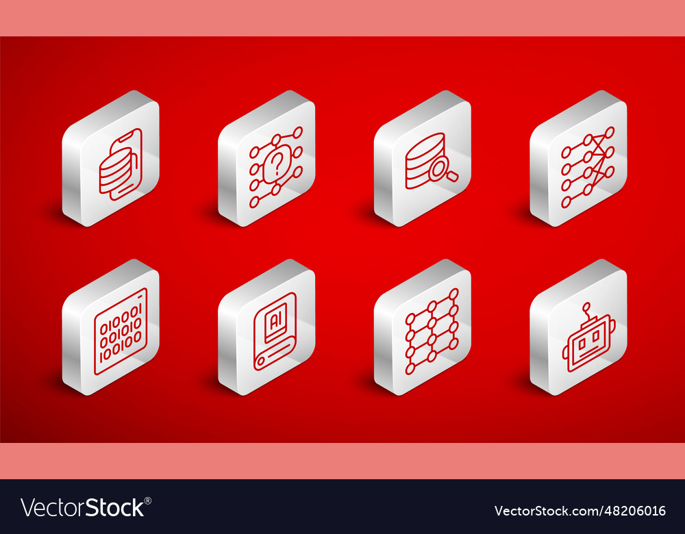 Set line artificial intelligence robot neural vector image Set line artificial intelligence robot neural