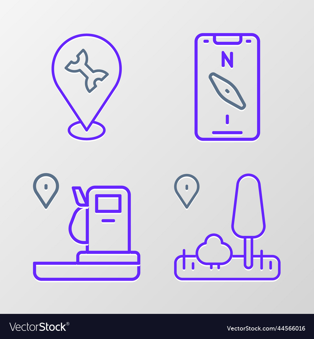 Set line city map navigation location and gas vector image Set line city map navigation location and gas