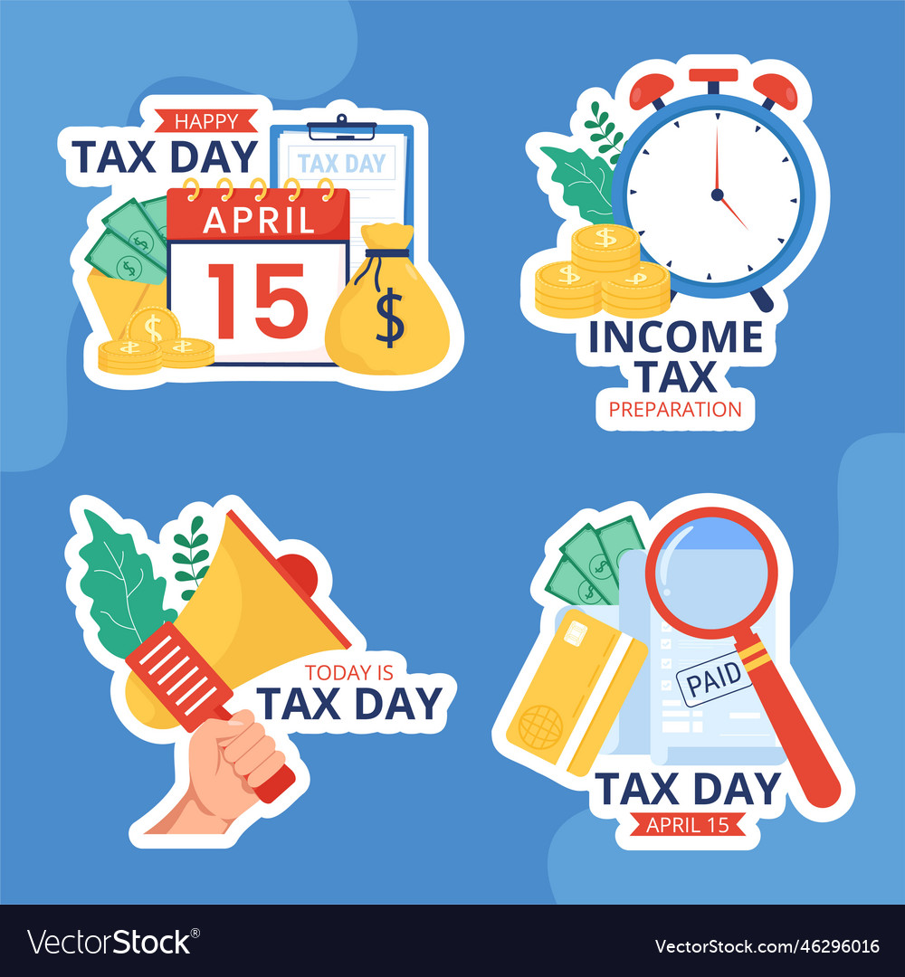 Tax day label flat cartoon hand drawn templates