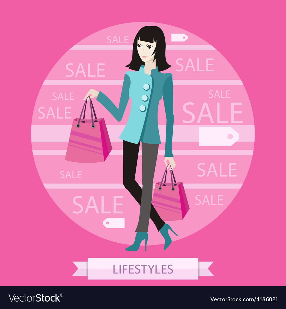 Beautiful woman with a lot of shopping bags Vector Image