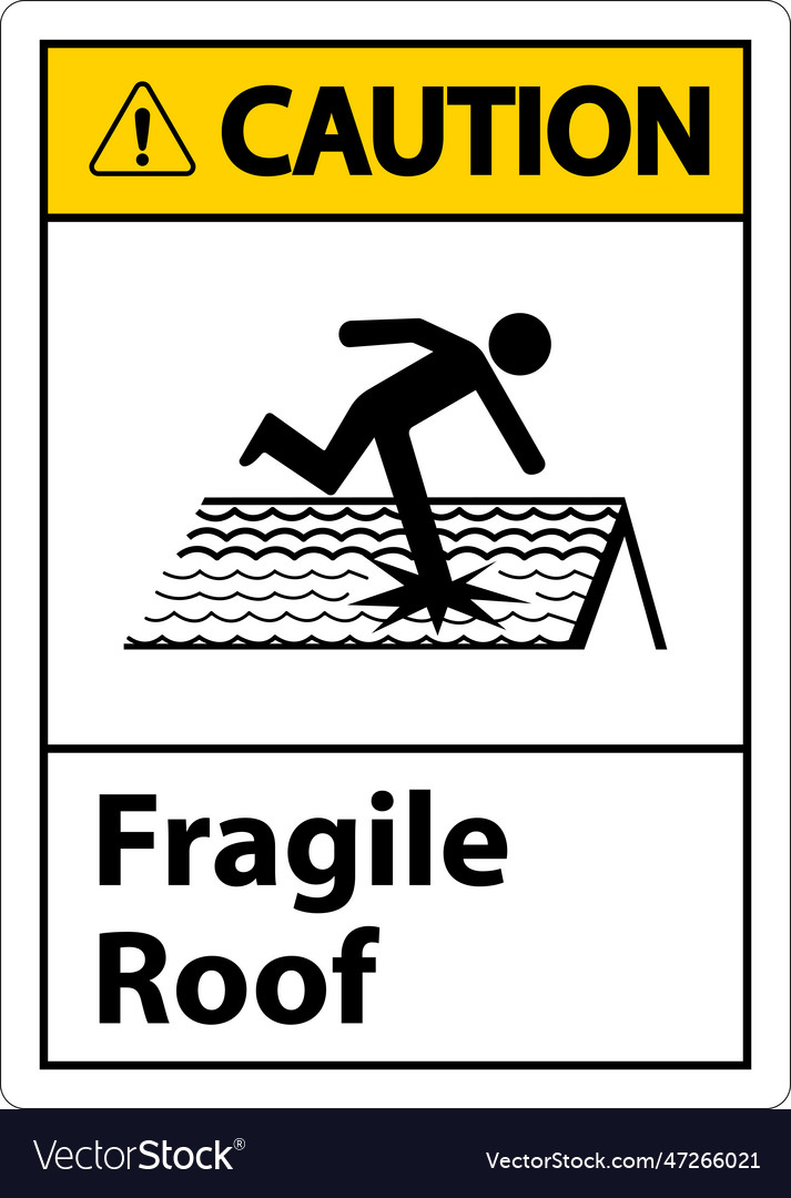 Caution fragile roof sign on white background Vector Image