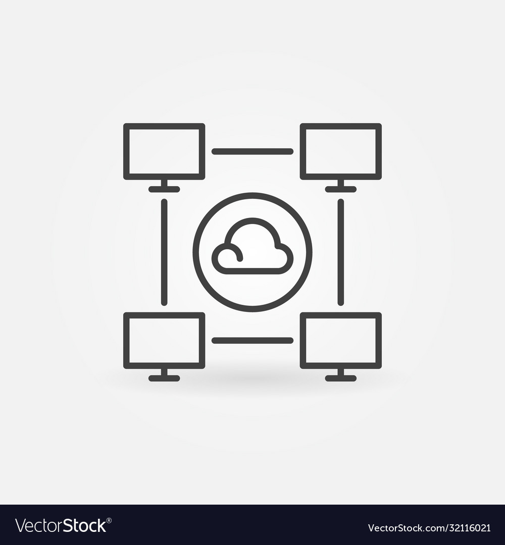 Cloud with computers linear icon vector image Cloud with computers linear icon