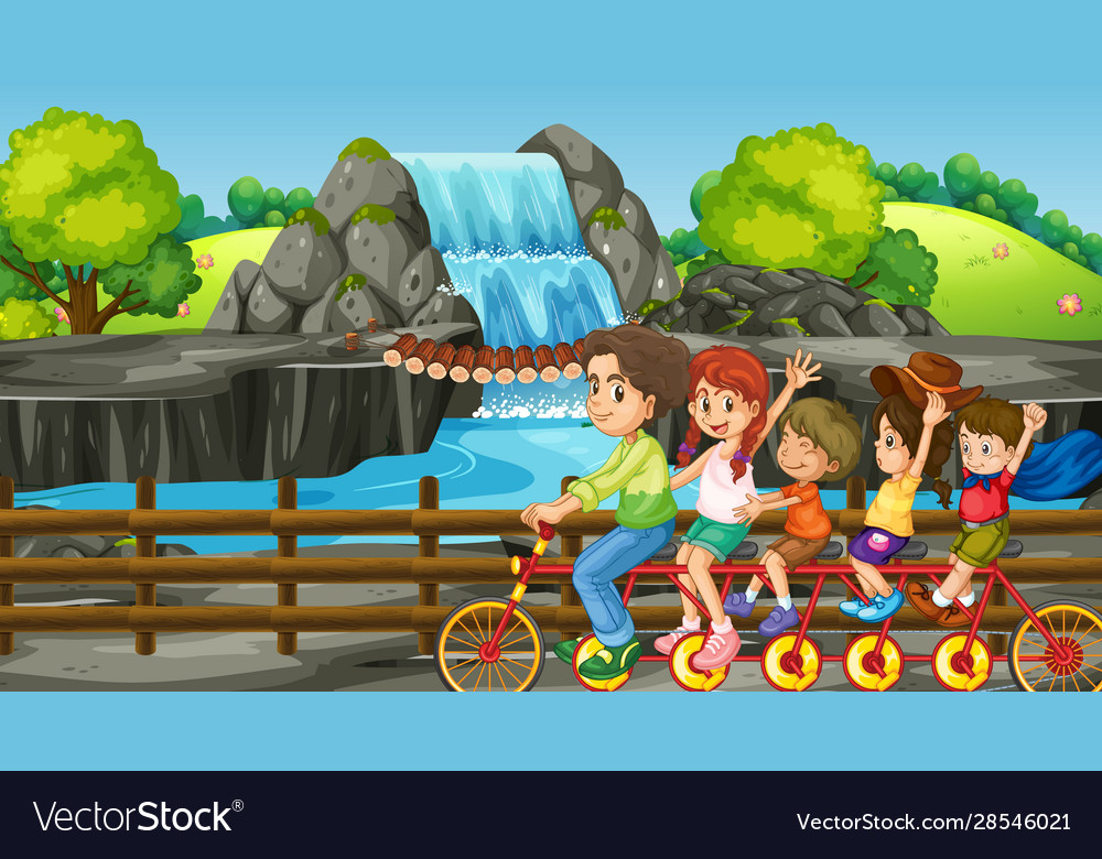 Family trip to waterfall vector image Family trip to waterfall
