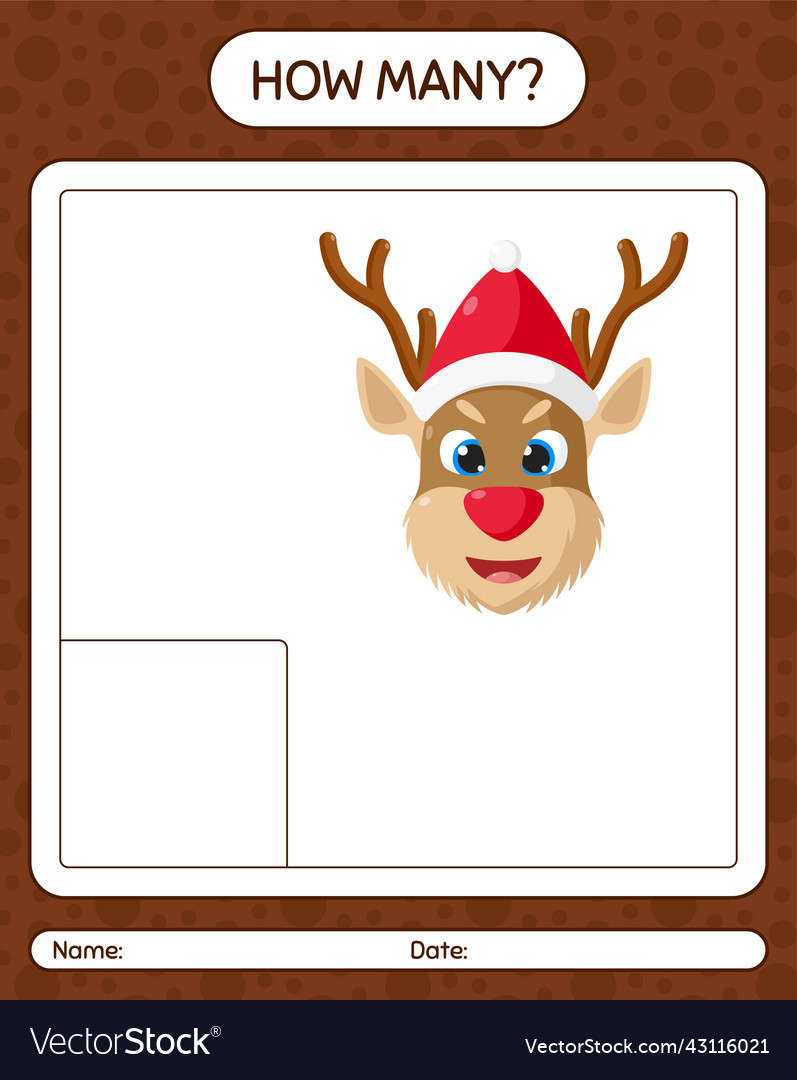 How many counting game with reindeer worksheet Vector Image How many counting game with reindeer worksheet