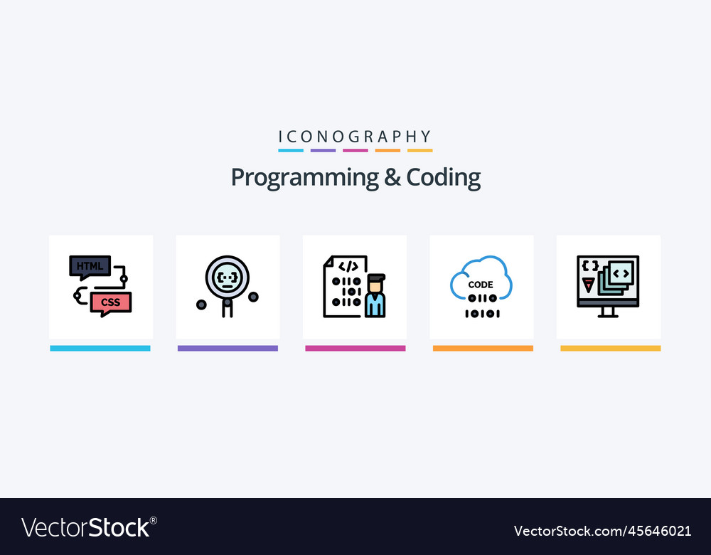 Programmierung und Kodierung Linie gefüllt 5 Icon-Pack