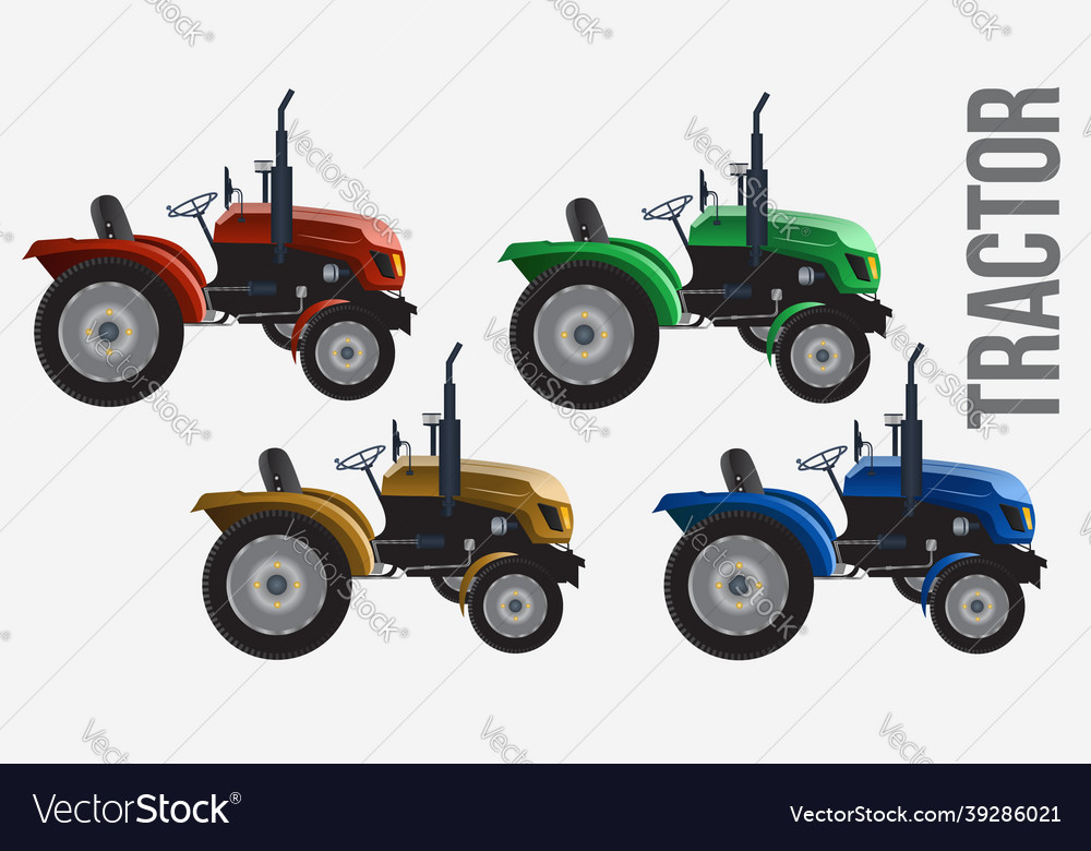 Realistic tractor a side view in four color mode Vector Image Realistic tractor a side view in four color mode