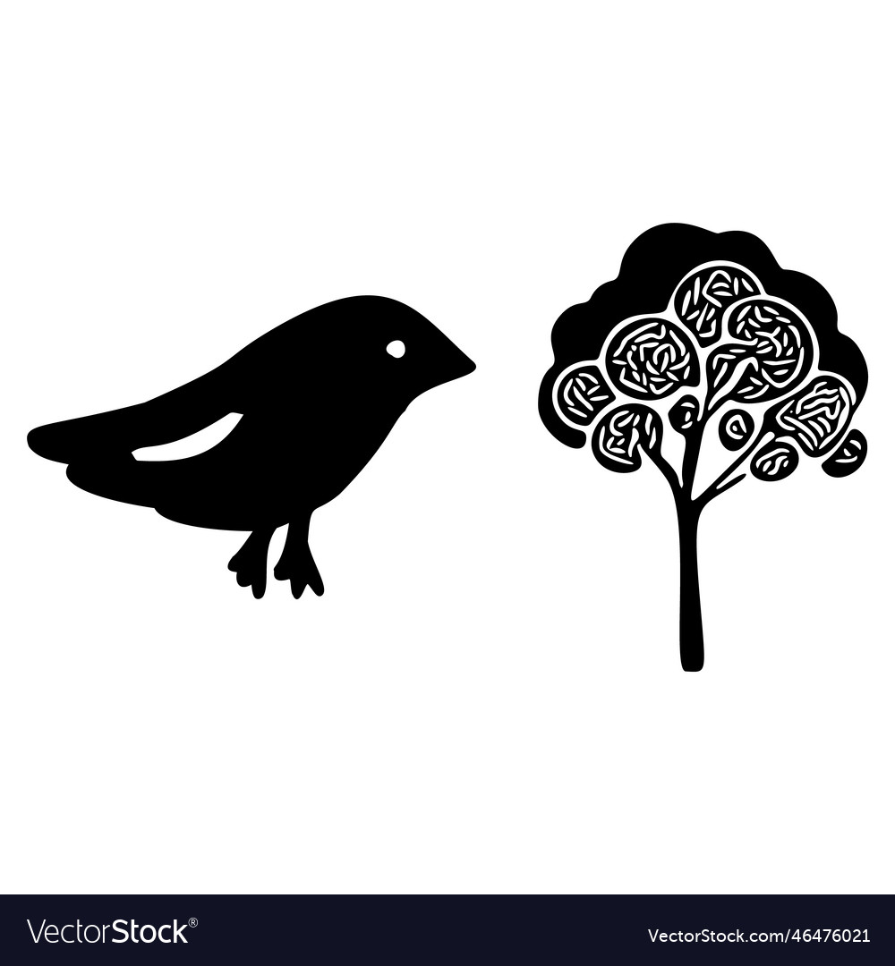 Set of bird and botanical motif collection