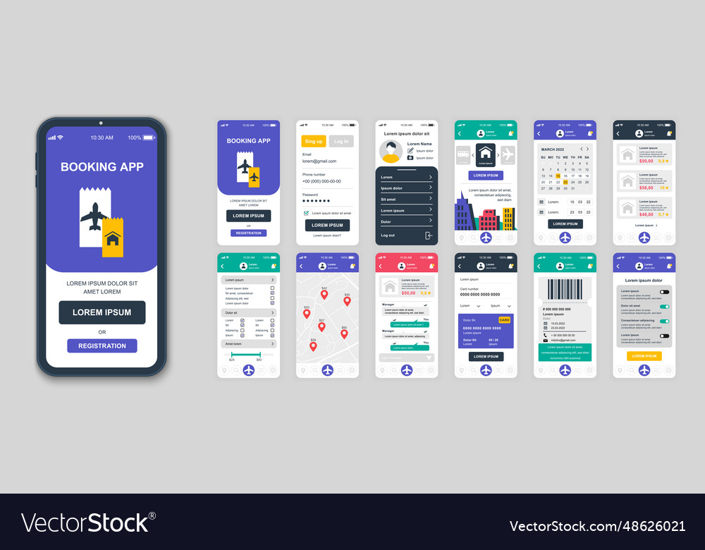 Set of ui ux gui screens booking app flat design