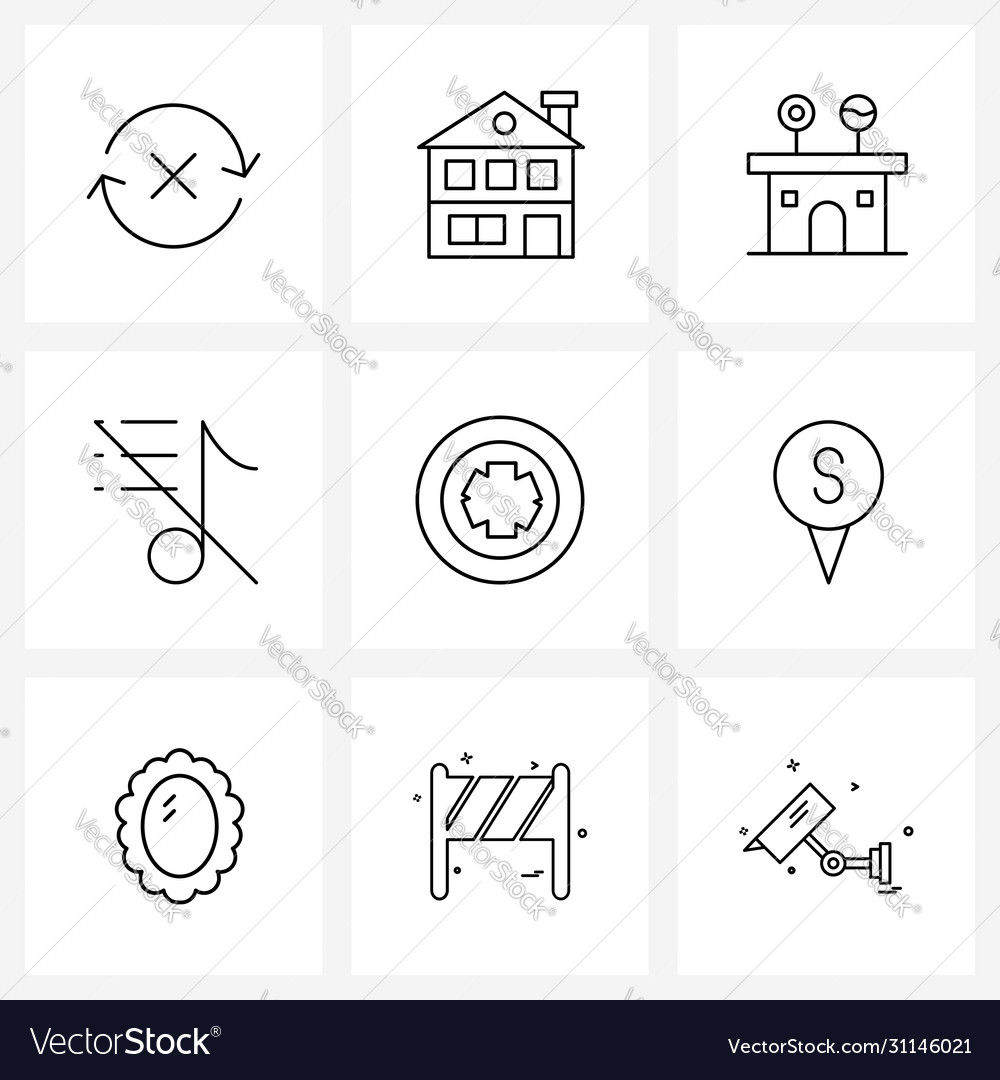 Simple set 9 line icons such as sign disable