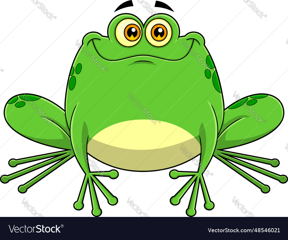 Smiling green frog cartoon character Royalty Free Vector