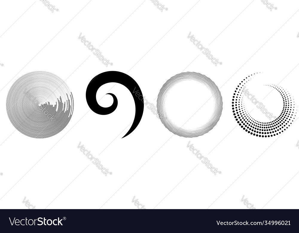 Spiral swirl twirl element set rotating circular