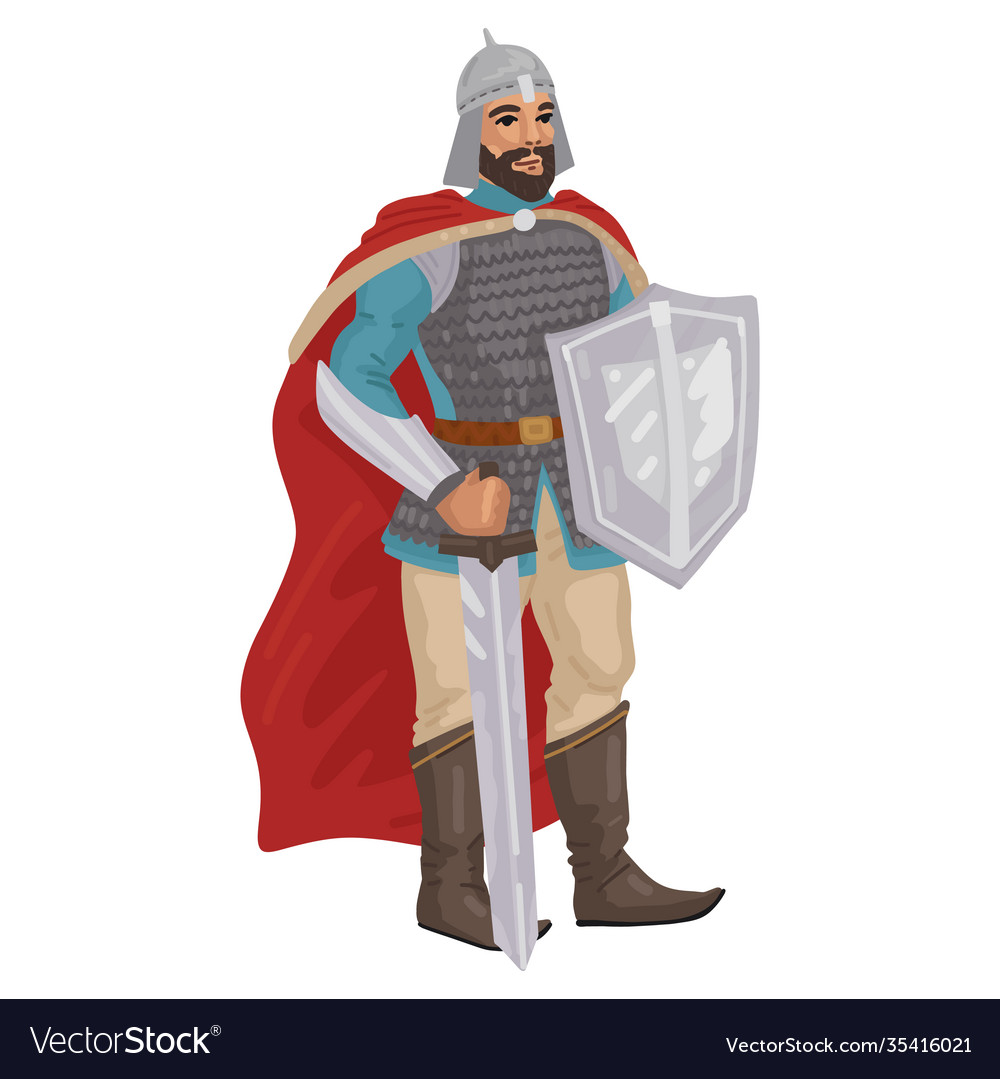 Warrior knight with sword medieval military vector image Warrior knight with sword medieval military
