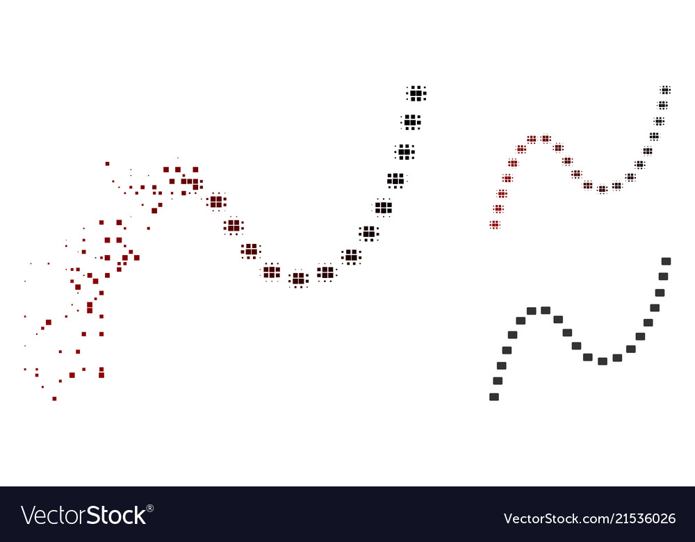 Decomposed pixel halftone dotted curve icon vector image Decomposed pixel halftone dotted curve icon