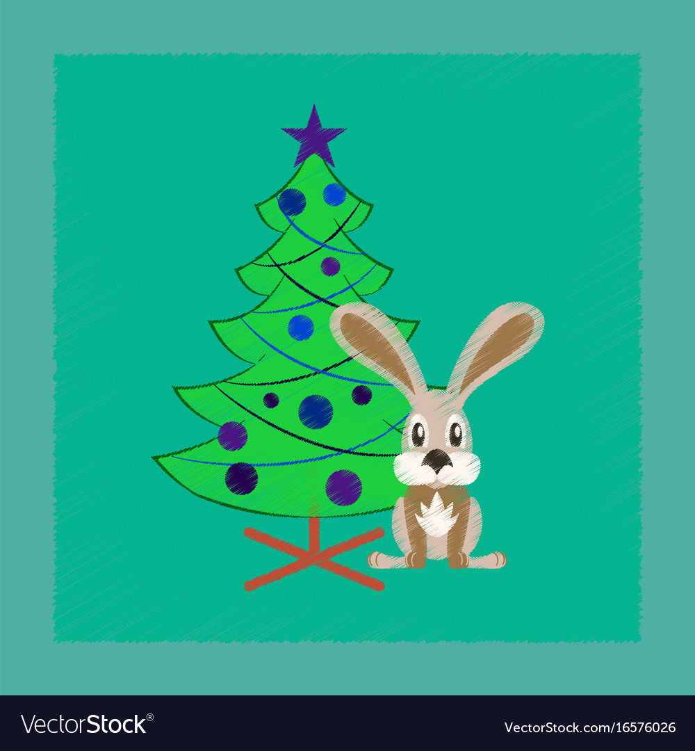 Flat shading style icon christmas tree rabbit