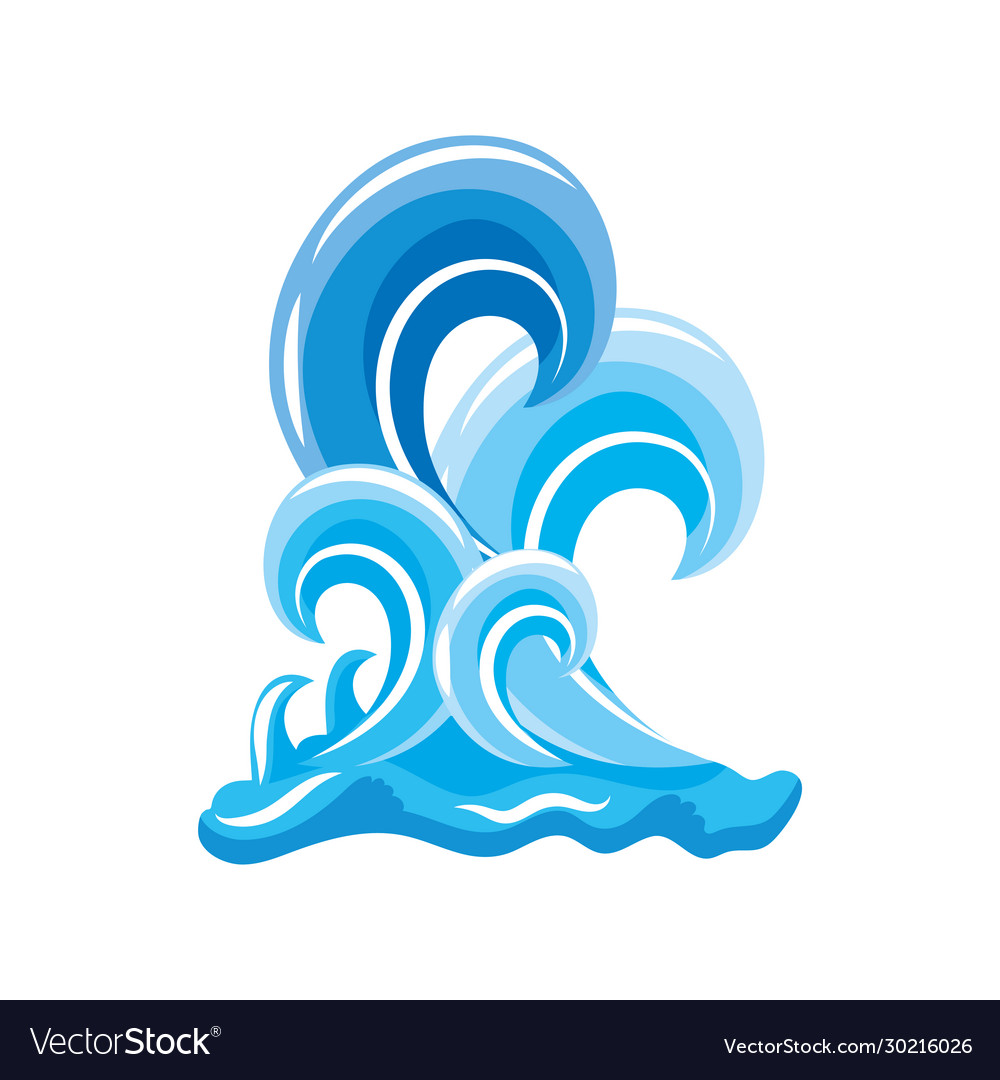 Ocean waves with curling on white background