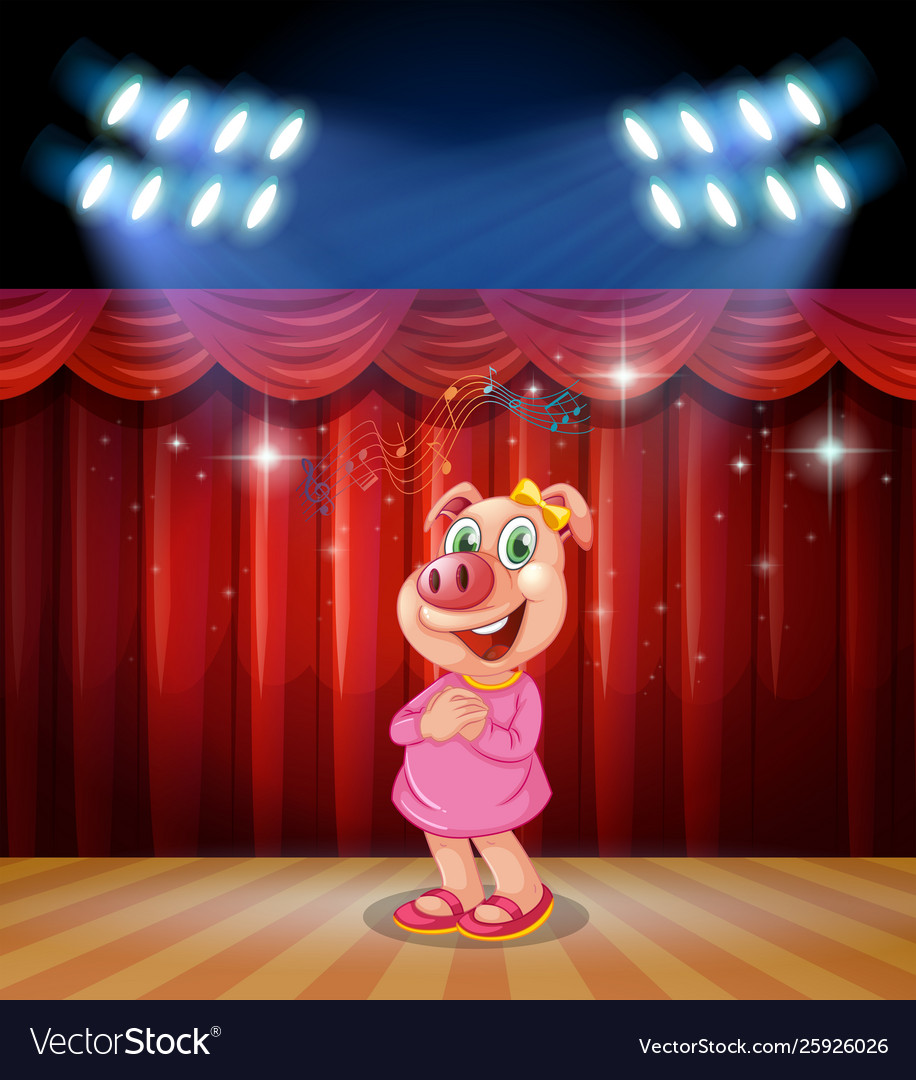 Pig perform on stage Royalty Free Vector Image