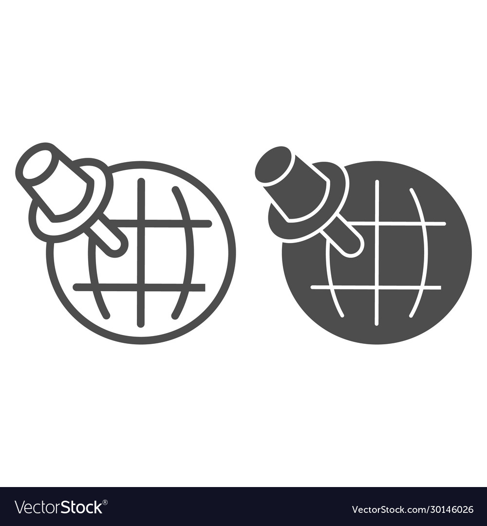 Pointer and globe line glyph icon travel map vector image Pointer and globe line glyph icon travel map