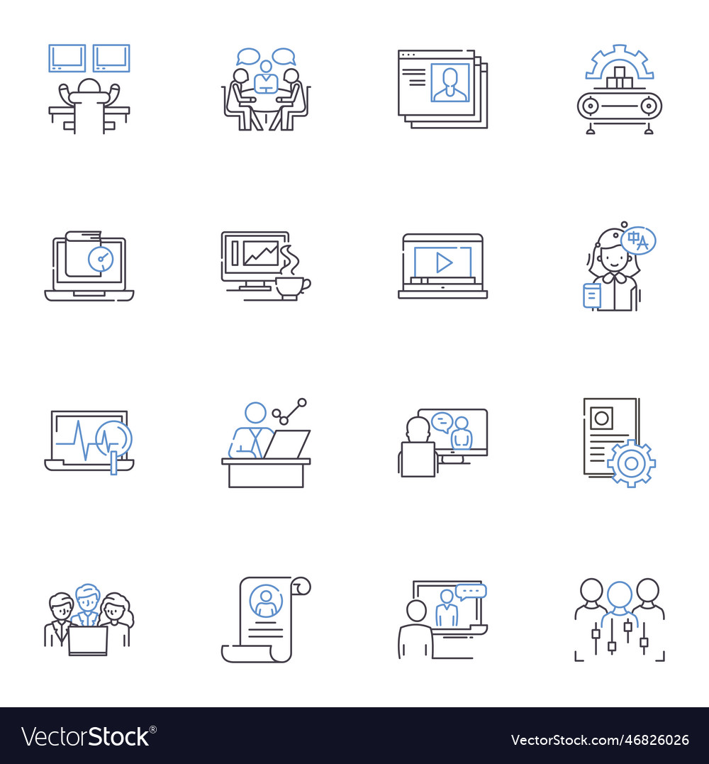 Producing line icons collection creation vector image Producing line icons collection creation