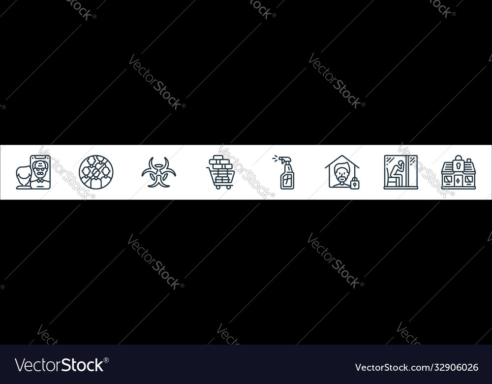 Self isolation line icons linear set quality vector image Self isolation line icons linear set quality