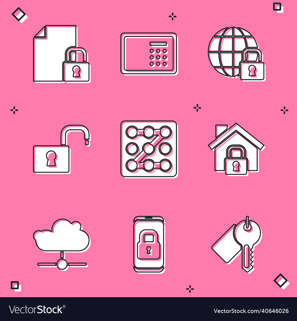 Set document and lock safe global lockdown open vector image Set document and lock safe global lockdown open
