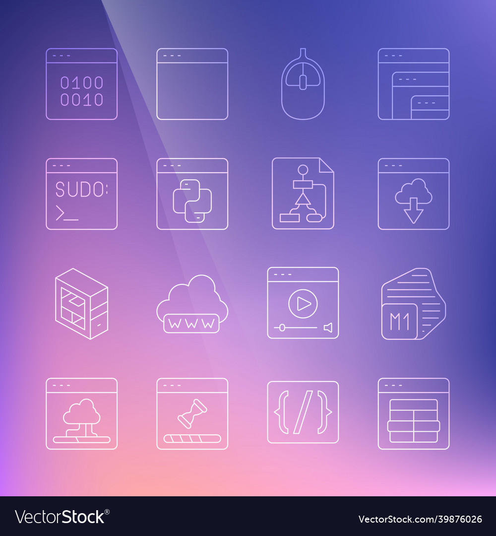Set line mysql code processor cloud technology vector image Set line mysql code processor cloud technology