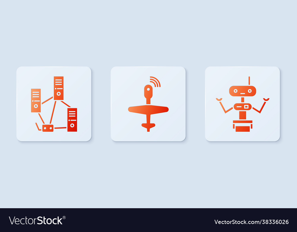 Set uav drone computer network and robot white