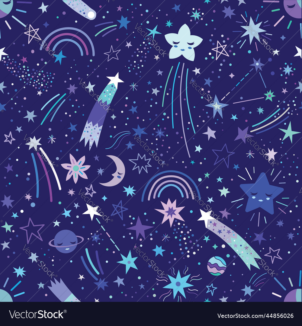 Space seamless pattern with planets comets Vector Image Space seamless pattern with planets comets