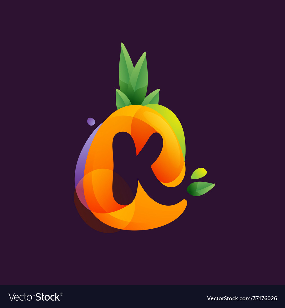 Vivid pineapple fruit with letter k negative