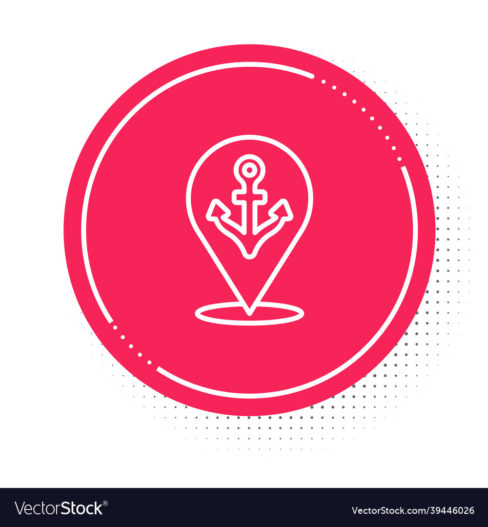 White line map pointer with anchor icon isolated vector image White line map pointer with anchor icon isolated