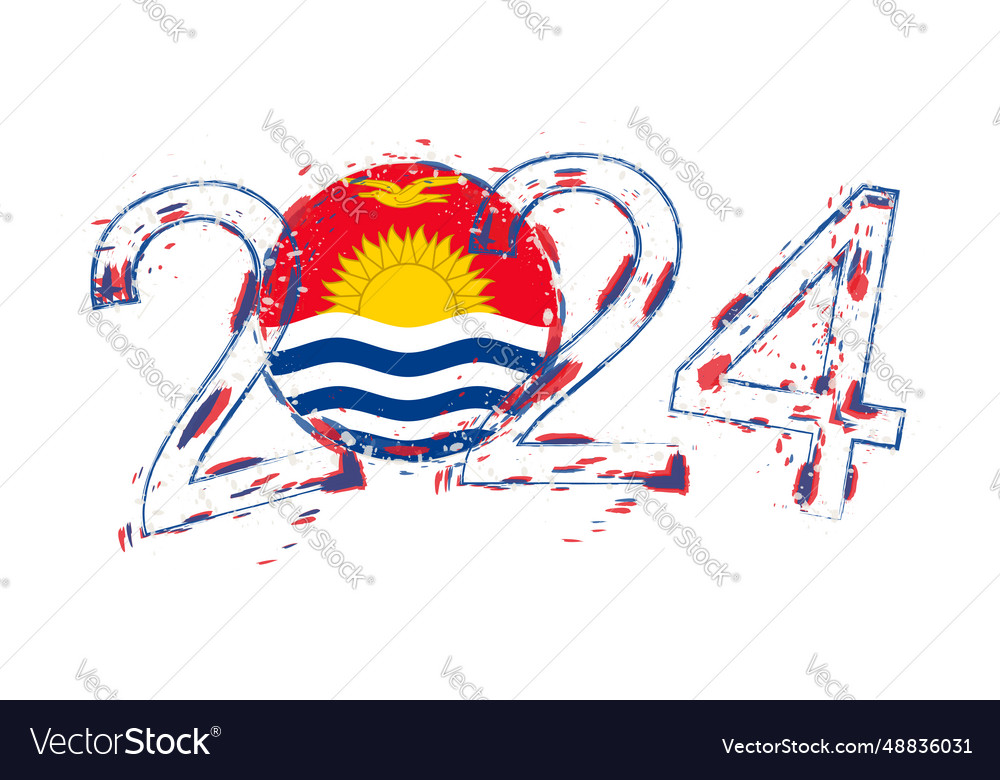 2024 year in grunge style with flag of kiribati