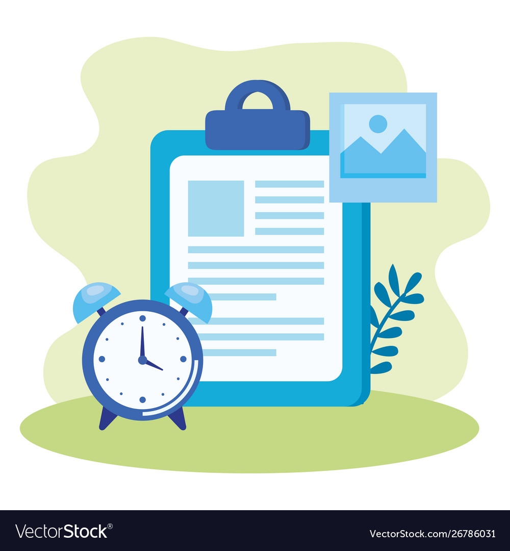 Alarm clock with checklist icon vector image Alarm clock with checklist icon