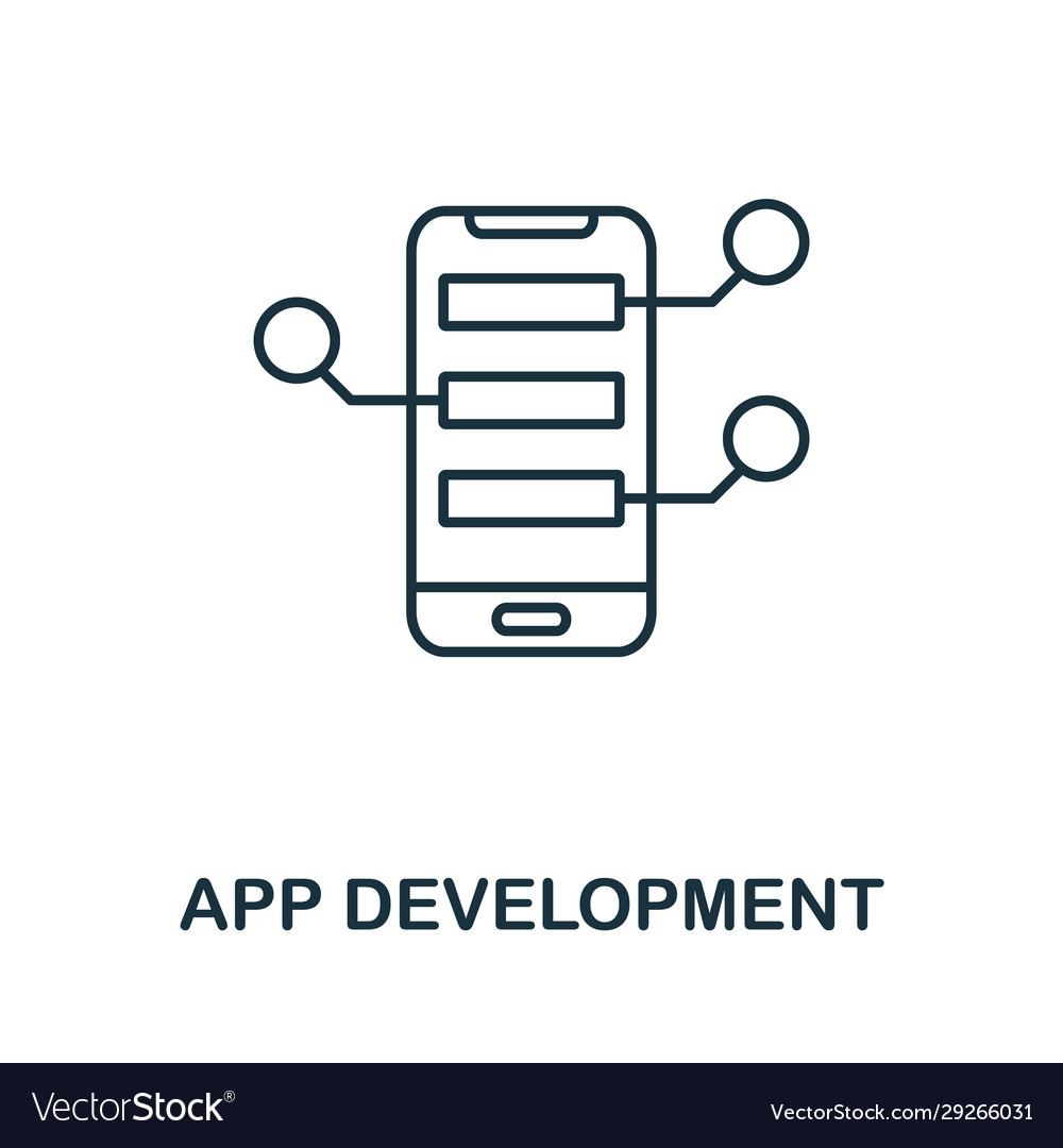 App development line icon thin design style from vector image App development line icon thin design style from