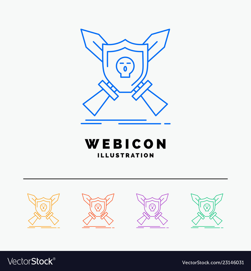 Badge emblem game shield swords 5 color line web vector image Badge emblem game shield swords 5 color line web