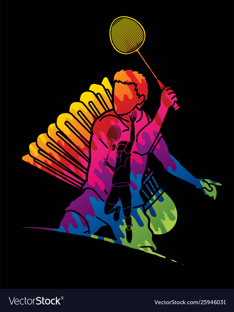 Badminton player action cartoon graphic