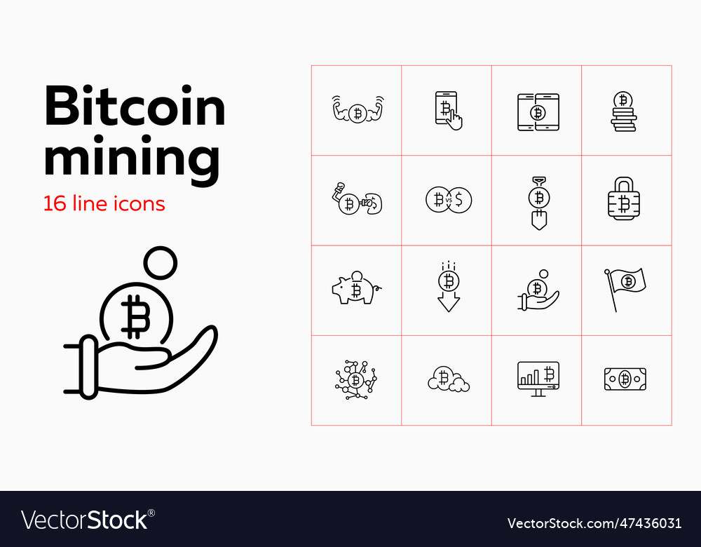 Bitcoin mining icon set