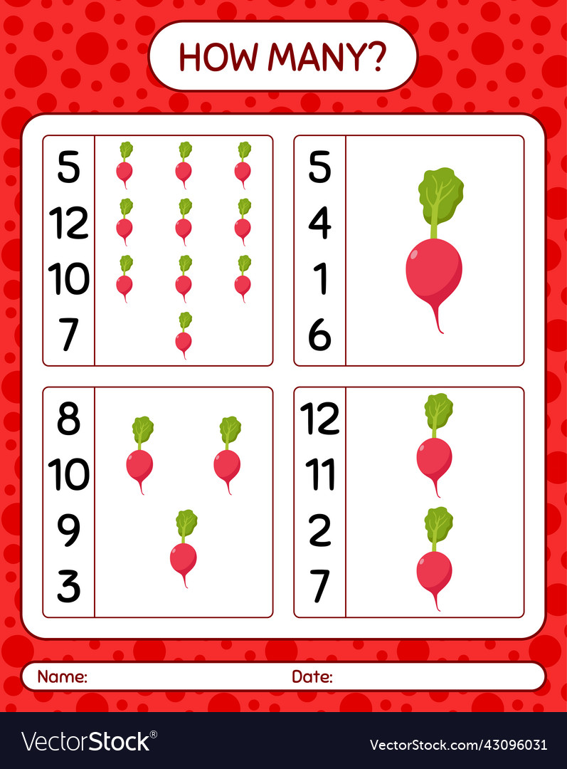 How many counting game with radish worksheet