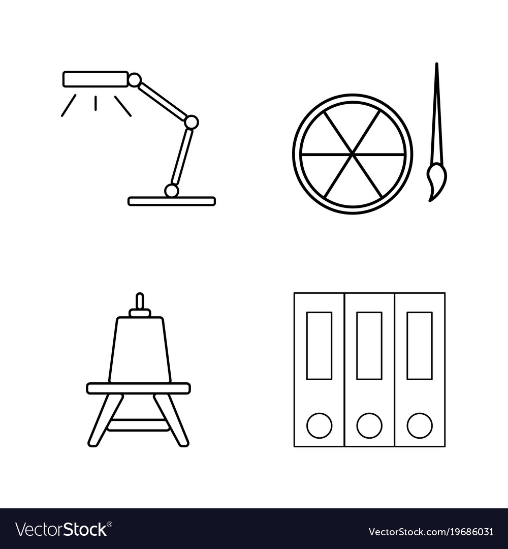Office simple linear outline icon set