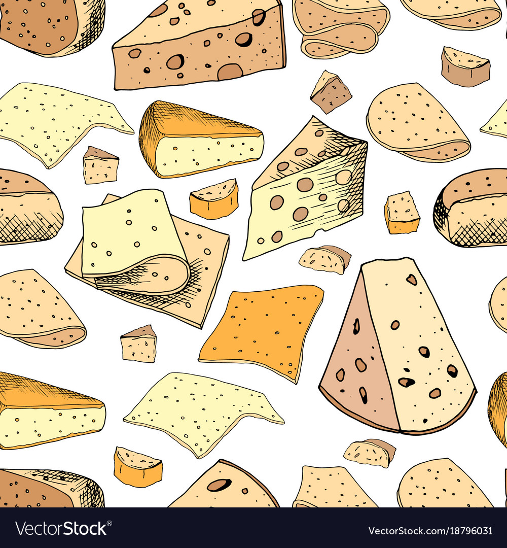 Seamless pattern with different slices of cheese