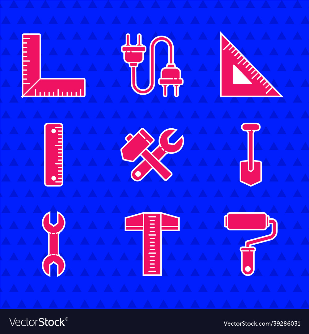 Set hammer and wrench spanner t-square line Vector Image Set hammer and wrench spanner t-square line