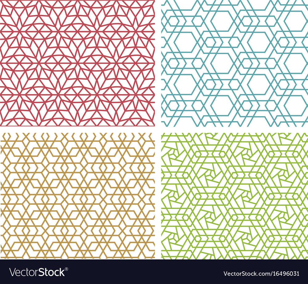 Set of modern seamless mesh line pattern on white