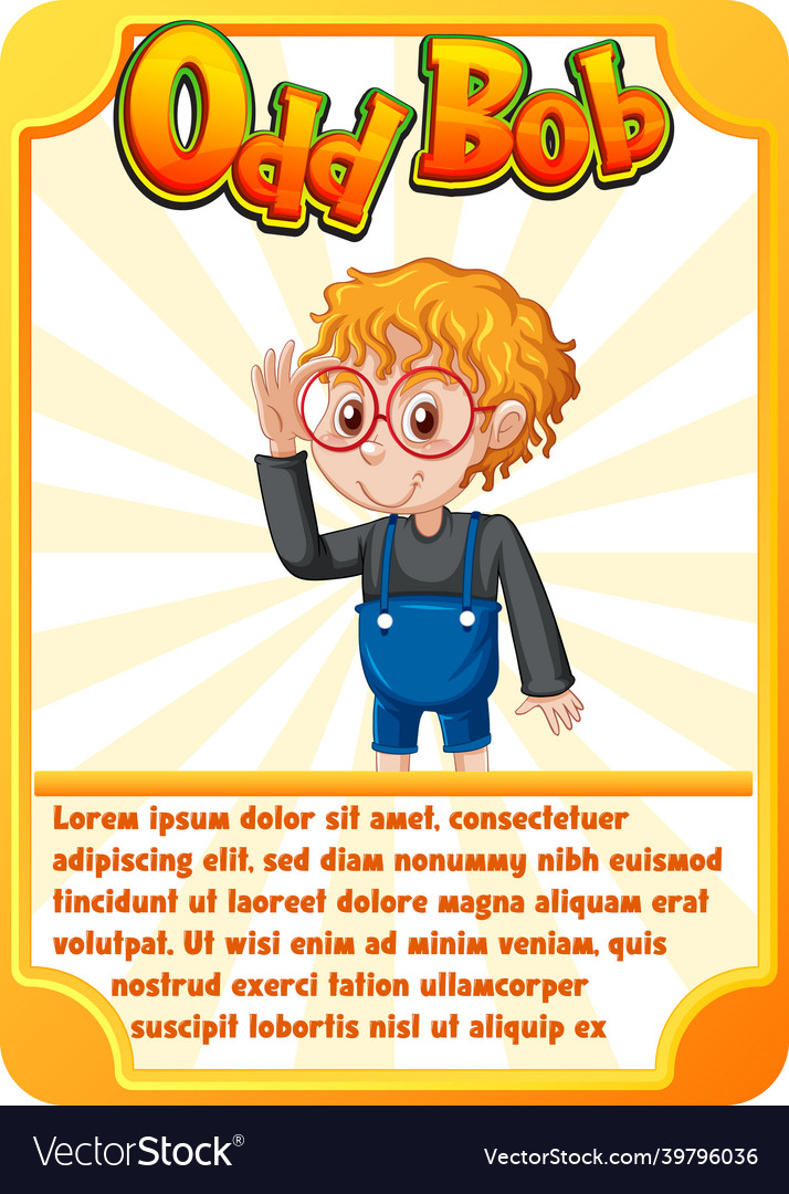 Character game card with word odd bob vector image Character game card with word odd bob