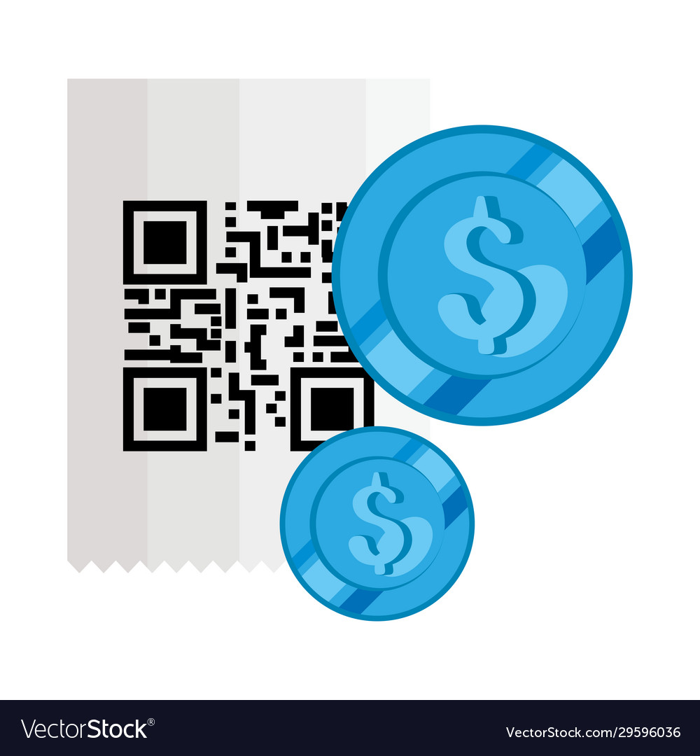 Classic qr code with coins isolated icon vector image Classic qr code with coins isolated icon