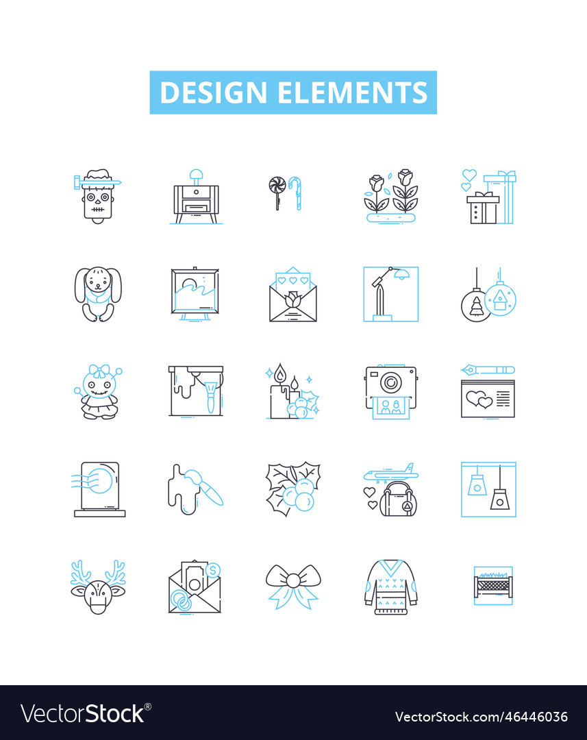 Design elements line icons set colour Vector Image Design elements line icons set colour